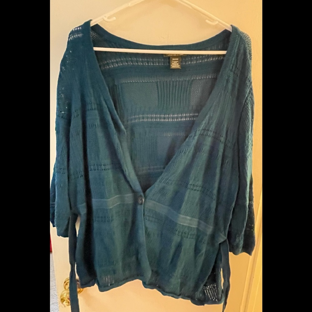 Eddie Bauer Women’s XXL open weave teal quarter length cardigan